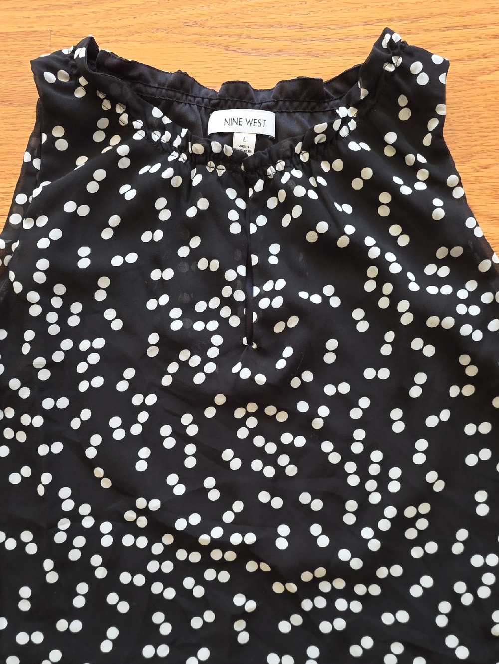Nine West Black and White Polka Dot Tiered Top